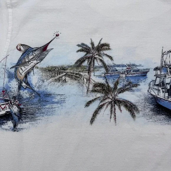 Clearwater Outfitters Christmas T Shirt Mens Large Santa Marlin Fishing Boat - Picture 4 of 11